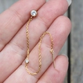 Elegant gold S925 sterling silver chain earrings with white zircon accents for women - Double Round Diamond Ear Line - Gold - Single / 925 Silver
