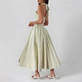 Elegante lichtgroene midi-jurk met halternek en een geplooide A-lijn rok voor dames - XS / Lichtgroen