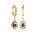 Gold plated teardrop earrings with pear-cut purple amethyst and white zircon halo - Gold Purple Zirconia