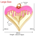 Pink enamel heart-shaped golden pendant with detailed measurements and large size weight spec - Drip Heart Pink Large