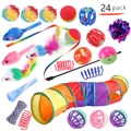 Lot de 24 jouets pour chats avec tunnel arc-en-ciel baguettes plumes et souris en peluche - Lot No. 56