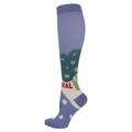 Detailed side view of purple cotton blend compression sock with red RAL text and mushroom pattern - S/M / Broccoli