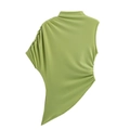 Elegante top asimétrico sin mangas verde claro con cuello alto y detalle fruncido - S / Verde amarillento