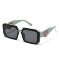 Modern retro flat top square sunglasses in mint green with red triangle detail - Green Frame Grey Lens