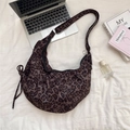 Grand sac à épaule à motif léopard avec détails froncés et cordons en daim synthétique - Gris