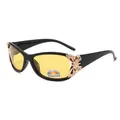Y2K polarized sunglasses featuring black frame, yellow lenses, and gold butterfly decor - Black Frame/Light Vision Lens