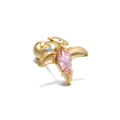 Golden pterodactyl helix earring with pink marquise zircon and ball screw back - Pterodactyl (Pink)