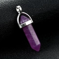 Purple hexagonal crystal pendant necklace with silver metal clasp on black background - Purple Jade