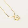 18K gold plated clover necklace with letter W mother of pearl inlay pendant - Letter W