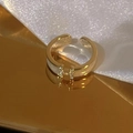 Gold plated open ring with white enamel inlay and zircon H letter on silk background - No. 10 Open Rings - Gold