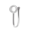 Silver U-shaped non-pierced nose clip with polished double concentric rings and ball end - White K Small Round Style (G-098)