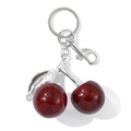 Creative cherry keychain with sparkling red fruit and silver metal leaf on a white background - Red Glitter With Silver Leaf (KC2411)