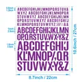 Deep purple alphabet stickers in 0.5, 1, and 1.5 inch sizes on a 8.7x10.6 inch sheet - Purple