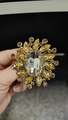 Fashionable gold-plated acrylic sunburst brooch with amber and yellow faceted crystals - XD825239-4 Yellow/Amber