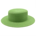 Flat top bright green straw hat for women with fine woven texture for summer beach vacation - M (56-58cm) / Grass Green