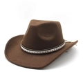 Dark brown wool felt western cowboy hat featuring wide brim and star rivet decorative band - M (56-58cm) / Coffee