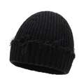 Bonnet en tricot côtelé noir avec bords effilochés pour un style streetwear tendance - Noir