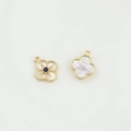 18k gold plated four-leaf clover pendant with white mother of pearl and blue stone - Star Clover 13.5mm