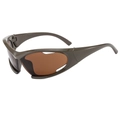 Y2K futuristic sports sunglasses with wraparound frames in dark olive and brown - Coffee Frame Tea Lens