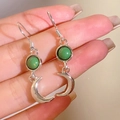Silver crescent moon earrings with green beads, vintage luxury accessories for women - Silver Moon Shaped Earring Style (DZ-555)