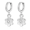 Elegant silver flower charm hoop earrings in polished stainless steel for women - Six-Petal Flower (MS-687) / Steel