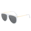 Oversized white sunglasses with dark grey lenses and slim gold metal temples - White Frame Dark Grey Lens