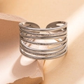 Silver multi-layer coil open ring in titanium steel with unique textured finish - Steel Color 110