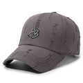 Casquette de baseball gris foncé usée avec trous vintage et broderie AB blanche - Gris
