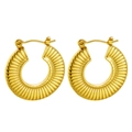 Elegant gold croissant hoop earrings with a textured ribbed design in a metallic finish - Classic French Ribbed Hoop