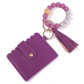 Purple silicone bead wristlet keychain with PU leather card holder and matching tassel - #9 Silicone Beads