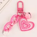 Pink heart keychain with acrylic chain, bell and glitter pendant for bags and car keys - Pink Style (Q875-6)