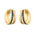 Double hoop gold earrings for women with inlaid round cut sparkling blue rhinestones - Gold Blue Zirconia