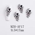 Gothic style alloy crescent moon nail charms with black heart zircon and liquid metal drops - Black Heart Moon Drip (AF17)