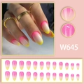 Set de uñas almendradas degradado rosa y amarillo W645 con 24 piezas y acabado brillante - Tipo de Pegamento / Degradado Rosa Amarillo (W645)