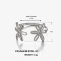 Silver stainless steel open ring featuring minimalist hollow double flower design - Silver