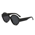 Classic round frame sunglasses in glossy black with silver rivet details and dark lenses - Black Frame Black Grey Lens