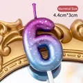 Glittery purple blue gradient number 6 birthday candle measuring 4.4cm by 3cm - Purple Blue Gradient Number 6 Candle