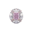 Detailed macro view of an S925 silver ring featuring a large pink rectangular cut gemstone - Pink Rectangular Gem