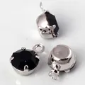 Ciondolo in zircone nero DIY con montatura in ottone argentato a quattro griffe - 1 pezzo / Placcato argento con zircone nero