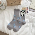 Calcetines grises con corazones azules y parche decorativo de panda 3D en el puño - Talla única / Gris/Panda 3D