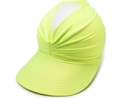 Neon green women's summer sun hat with wide brim and elastic pleated hollow top - Neon Yellow