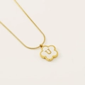 Golden necklace with white five-leaf flower pendant and letter U on snake chain - Letter U