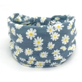 Bohemian elastic wide headband featuring white daisy prints on a soft grey-blue fabric - 50-Blue Gray Daisy