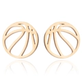 Orecchini a perno basket in legno marrone dorato con design traforato su fondo bianco - Oro