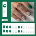 Detail view of W513 dark green press-on nails with French tip design and 24pc set layout - Green French (W513)