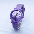 Detail of purple silicone jelly watch with wave bezel and heart-tipped seconds hand - Purple