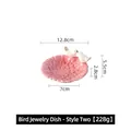 Pink flower shaped ceramic jewelry tray with white bird accents and glazed finish - Bird Jewelry Dish - Style 2 Pink