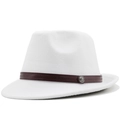 White wool felt western cowboy hat with brown leather belt and silver badge - M(56-58cm) / White (JXF-540)