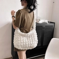 Chic white quilted cloud bag oversized puff crossbody bag for women daily fashion - White