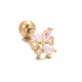Golden butterfly cartilage stud earring with opal-style stones and spherical back - Butterfly Shape (EGD0830) / Gold